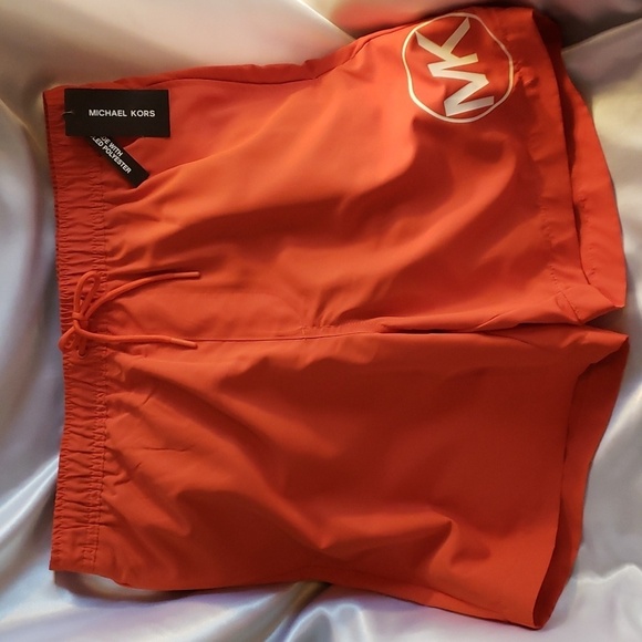 Michael Kors NWT Men's Orange Swim Trunks with White MK Logo - Picture 1 of 5